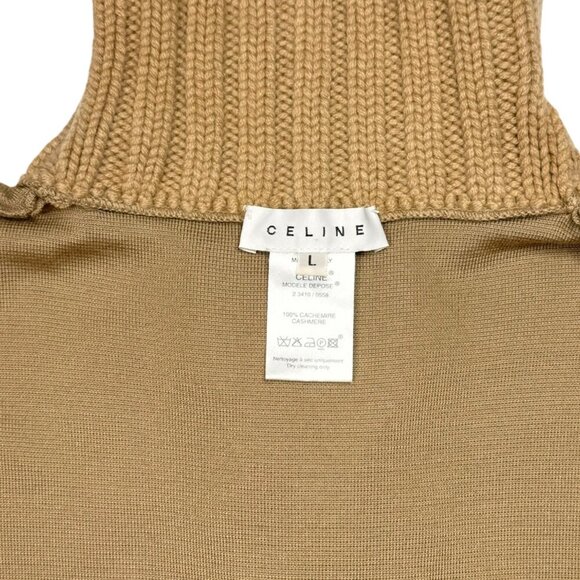 Authentic CELINE 100% Cashmere Sweater Sz L Camel Turtleneck Slim Fit Luxury - Picture 8 of 9